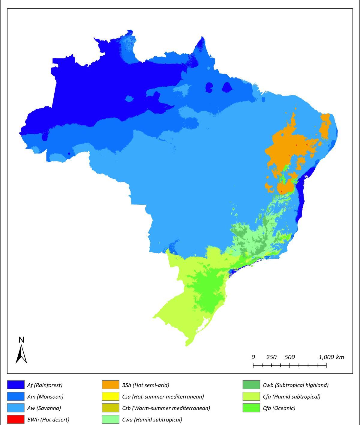 Mapa de la temperatura de Brasil