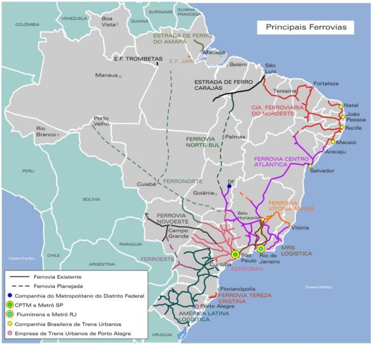 Mapa de las líneas de tren de Brasil